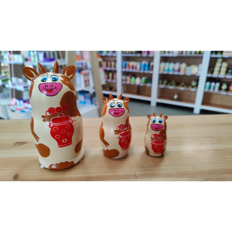 Matrioška zvieratko "kravička hnedá" 13cm - 3ks