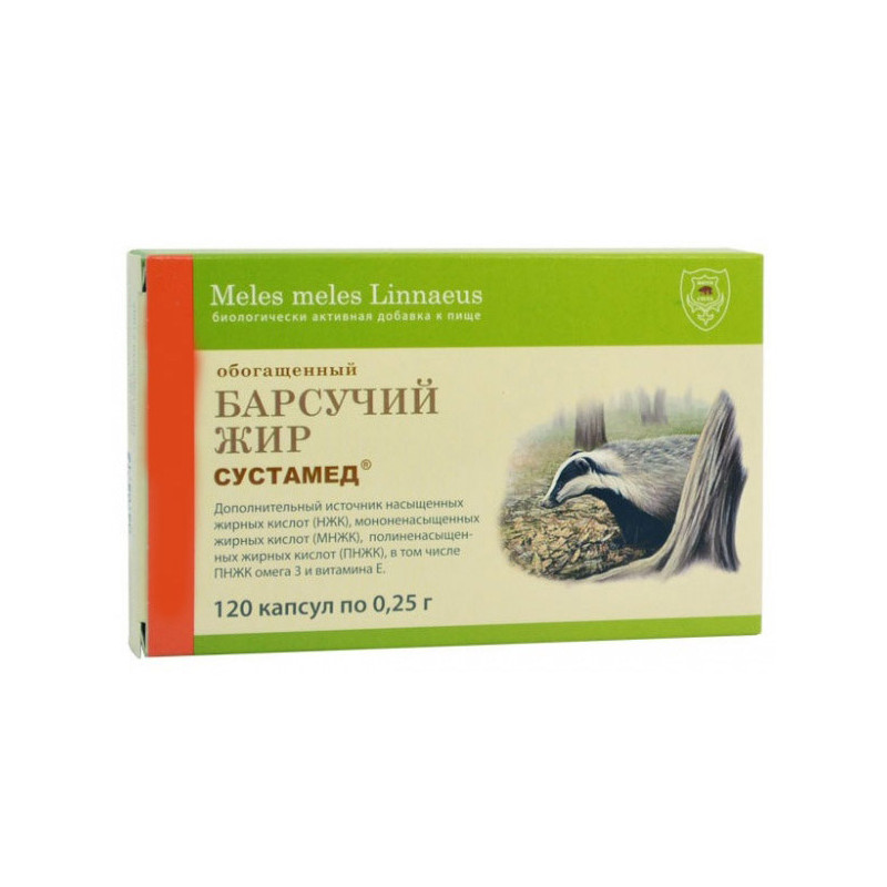 Jazvečí tuk s omega 3 a vitamínom E, 120 kapsúl po 0,25 g  -  Sustamed